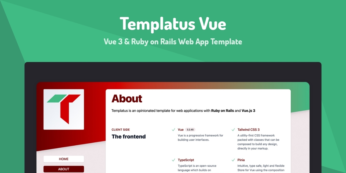Templatus Vue Vue 3 & Ruby on Rails Web App Template Made with Vue.js
